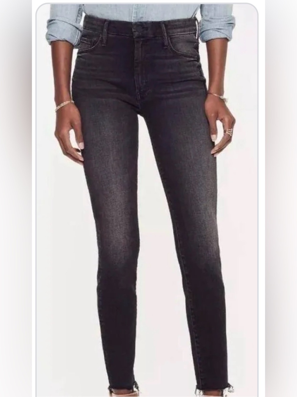 MOTHER Looker Ankle Fray in Night Hawk Jeans 25